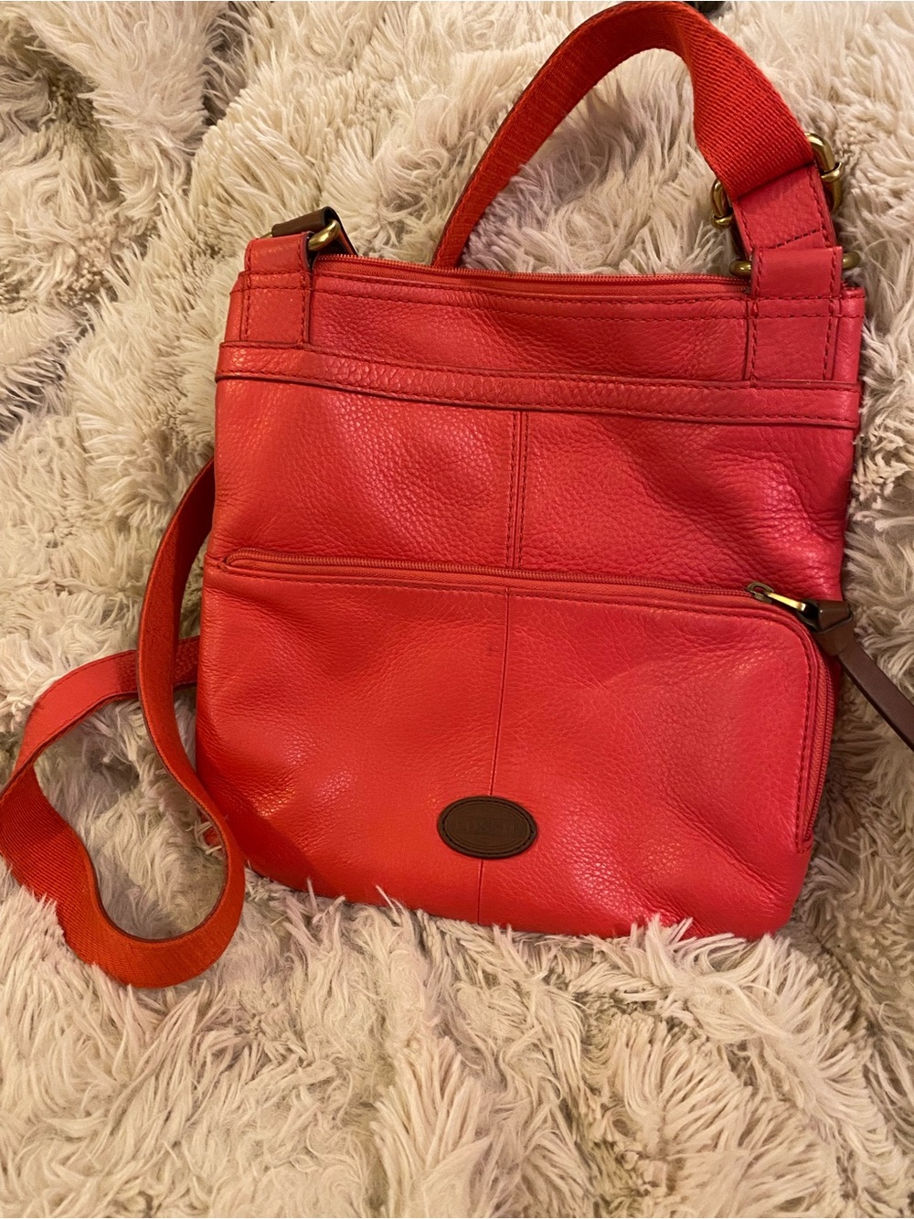 EUC!!! Orange Fossil Leather Crossbody Tote - Women's Bag